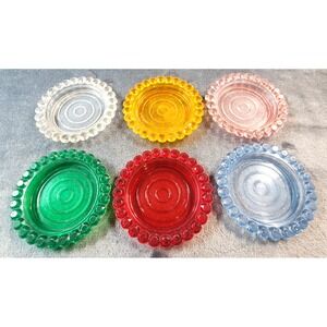 60s SET OF 6 Jewel Plastic Coasters GEM RIM Multicolor Barware Vintage